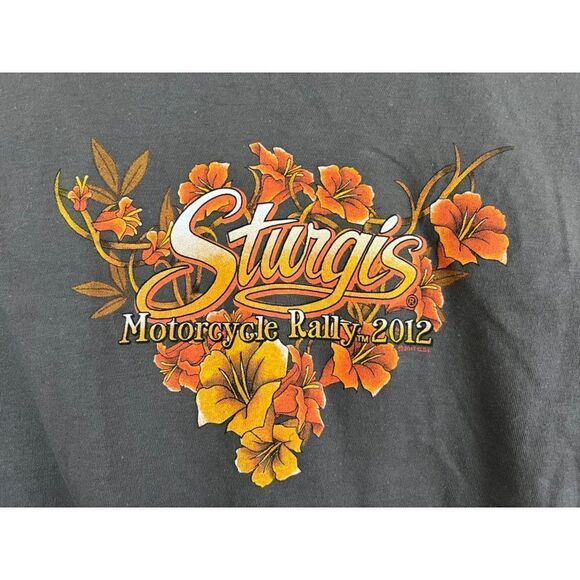 2012 Sturgis Motorcycle Rally Floral Design Women's Black  T-Shirt XL - Picture 5 of 9